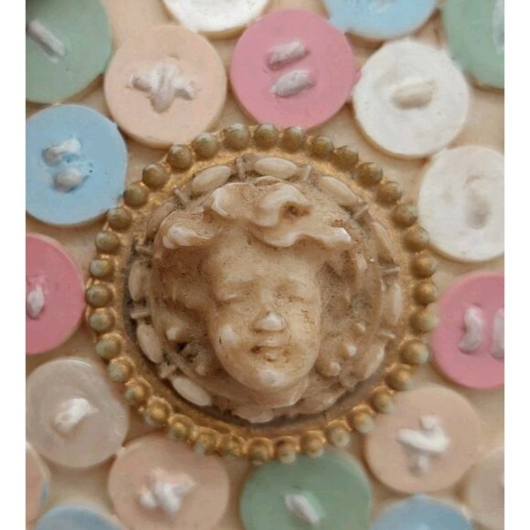 Dezine Trinket Box 3D Buttons Baubles Cherub Oval 1993 Hand Painted 3.5" READ - Picture 10 of 16